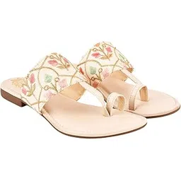 stylestry Embroidered Ethnic Cream Kolhapuri Flats For Women & Girls-picture-27