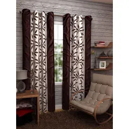 styletex 213 cm (7 ft) Polyester Semi Transparent Door Curtain (Pack Of 2) (Printed, Brown)-picture-19