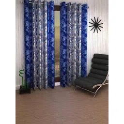 styletex 270 cm (9 ft) Polyester Semi Transparent Long Door Curtain (Pack Of 2) (Printed, Blue)-picture-35
