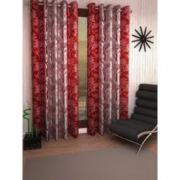 styletex BELLA TRUE 213 cm (7 ft) Polyester Semi Transparent Door Curtain (Pack Of 2) (Floral, Maroon)-picture-10