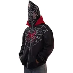 styleverse Men's Cotton Spider Man Zipper Hoodie with Face Mask Trendy and Comfortable (Black & Red)-picture-15