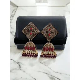 Stylewell Gold-Plated Rhinestone Studded & Beads Beaded Dome Shaped Jhumkas-picture-29