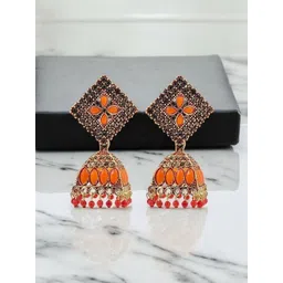 Stylewell Gold-Plated Rhinestone Studded & Beads Beaded Dome Shaped Jhumkas-picture-28