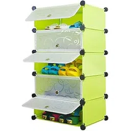 Styleys Plastic Shoe Rack with Cover for Home/Office Cube Organizer Wardrobe (5 Cube Green)-picture-14