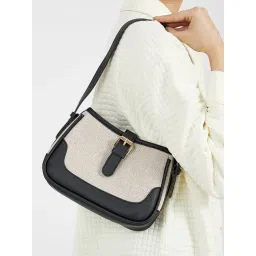 Styli Beige & Black Color Block Shoulder Handbag-picture-32