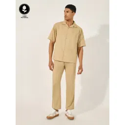 Styli Beige Cotton Blend Regular Solid Shirt And Trousers-picture-32