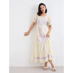 Styli Beige Cotton Embroidered A-Line Dress-picture-16