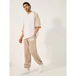 Styli Beige Cotton Relaxed Fit Graphic Joggers image 3