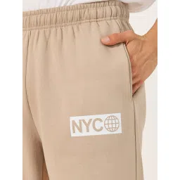 Styli Beige Cotton Relaxed Fit Graphic Joggers image 4