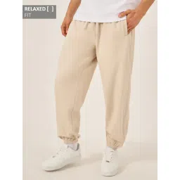 Styli Beige Cotton Relaxed Fit Joggers-picture-41