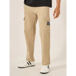 Styli Beige Cotton Relaxed Fit Solid Track Pants-picture-30