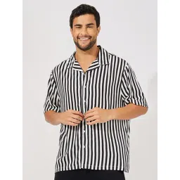 Styli Black & White Relaxed Fit Striped Cotton Shirt-picture-36