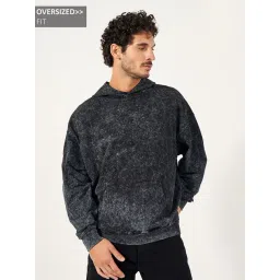 Styli Black Cotton Oversized Self Pattern Hooded Sweatshirt-picture-47