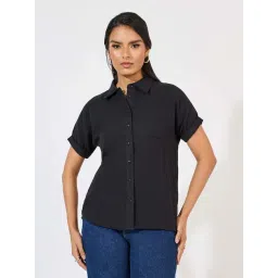 Styli Black Cotton Plain Shirt-picture-32