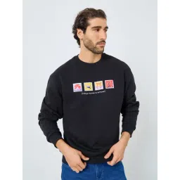 Styli Black Cotton Printed Oversized Sweatshirts-picture-43