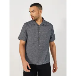 Styli Black Cotton Relaxed Fit Self Shirt-picture-19