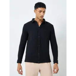 Styli Black Cotton Relaxed Fit Texture Shirt-picture-19