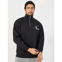 Styli Black Quarter Zip Chest Print High Neck Long Sleeves Boxy Fit Heavy Sweatshirt-picture-35