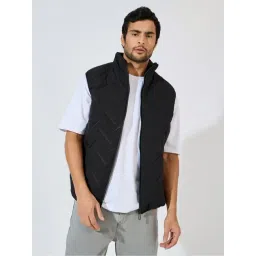 Styli Black Regular fit Solid Quilted Jackets-picture-42