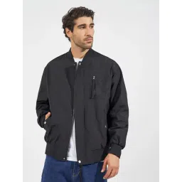 Styli Black Relaxed Fit Solid Bomber Jacket-picture-35