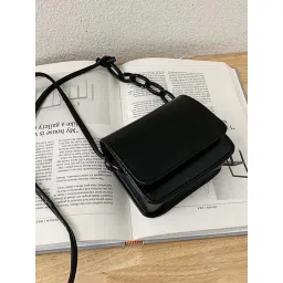 Styli Black Solid Sling Handbag image 3