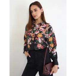 Styli Black Synthetic Regular Fit Floral Print Shirt-picture-21