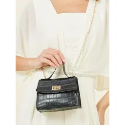Styli Black Textured Satchel Bag-picture-33