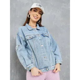 Styli Blue Cotton Plain Denim Jacket-picture-34
