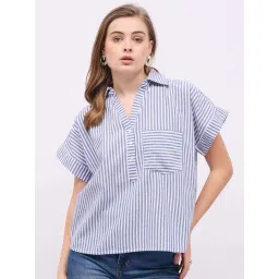 Styli Blue Relaxed Fit Striped Shirt-picture-42