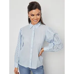 Styli Blue Schiffli Long Sleeves Shirt-picture-20