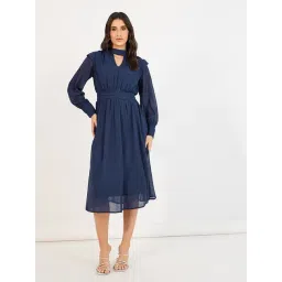Styli Blue Self Design A-Line Dress-picture-14