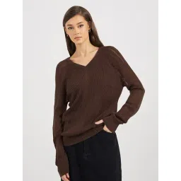 Styli Brown Acrylic Ribbed Sweaters-picture-29