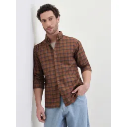 Styli Brown Cotton Regular Fit Checks Shirt-picture-44
