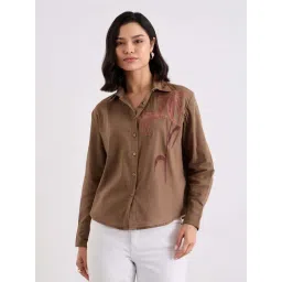 Styli Brown Oversized Embroidered Shirt-picture-33