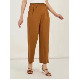 Styli Brown Plain Trousers-picture-32