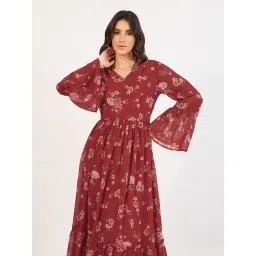 Styli Brown Polyester Flared Printed Dresses-picture-34