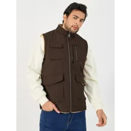 Styli Brown Polyester Stand Collar Printed Jackets-picture-11