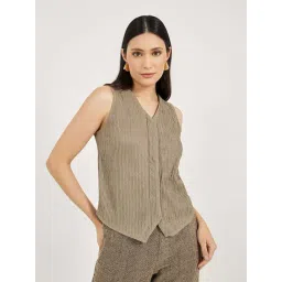 Styli Brown Regular Fit Self Pattern Top-picture-26