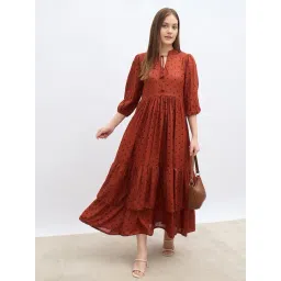 Styli Brown Synthetic Printed Tiered Maxi Dress-picture-43