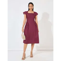 Styli Burgundy Cotton A-Line Dress-picture-43