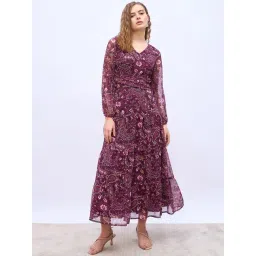 Styli Burgundy Print A Line Dress-picture-44