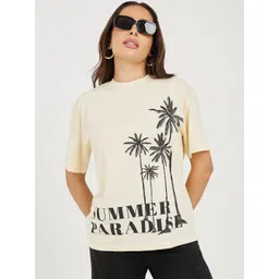 Styli Cotton Summer Paradise Slogan Dropped Shoulder Short Sleeve Oversized T-Shirt-picture-31