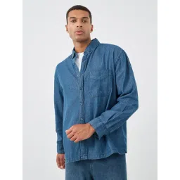 Styli Dark Blue Cotton Relaxed Fit Denim Shirt-picture-12