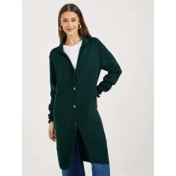 Styli Dark Green Solid Longline Cardigan-picture-21