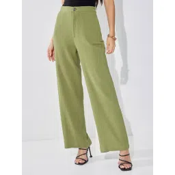 Styli Green Cotton Straight Fit Mid Rise Trousers-picture-47