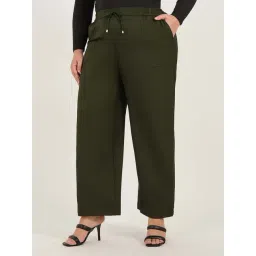 Styli Green Cotton Straight Fit Trousers-picture-15