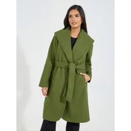 Styli Green Plain Coat With Belt-picture-43