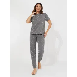 Styli Grey Cotton Blend Printed Pyjama Set-picture-20