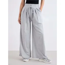 Styli Grey Cotton Wide Leg Fit Trousers-picture-13