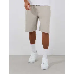 Styli Light Beige Relaxed Fit Printed Cotton Shorts-picture-16